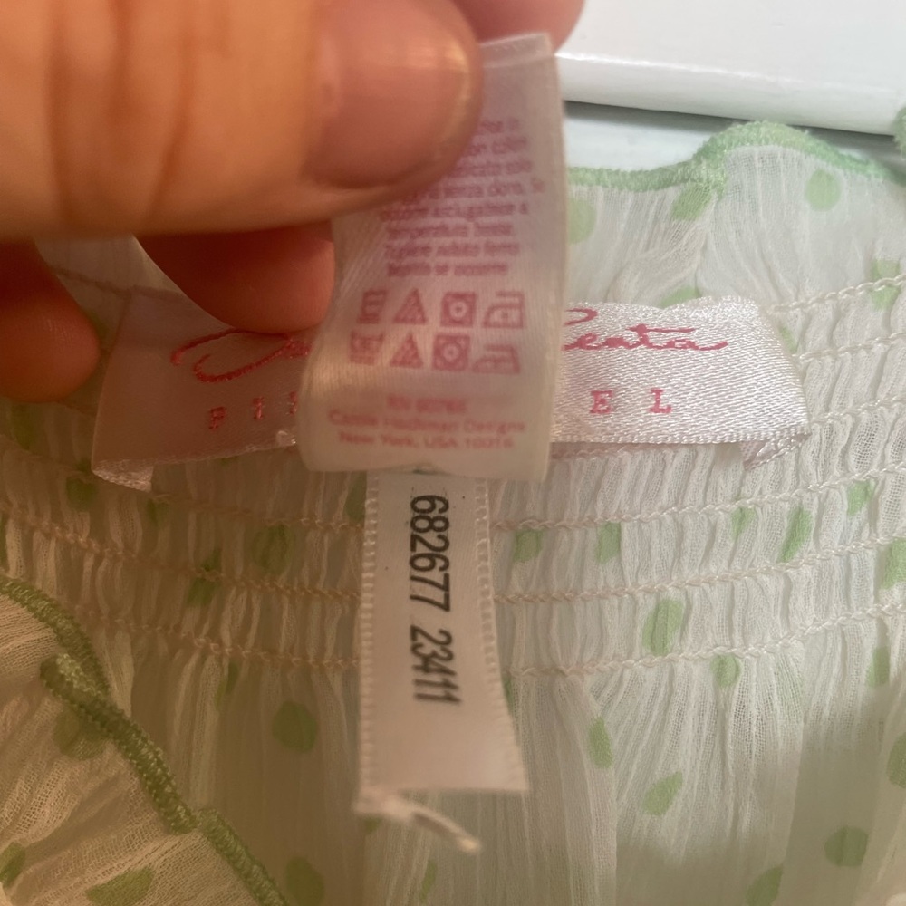 Oscar De La Renta Sheer Green Polka Dot Nightie Extra Small XS Like New - Picture 7 of 7